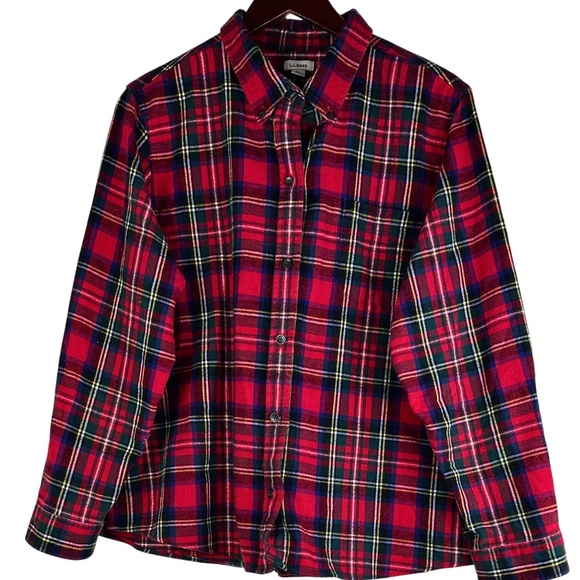 L.L. Bean Scotch Plaid Flannel Shirt Button Down Sz XLP XL Petite Red Green - Picture 2 of 5